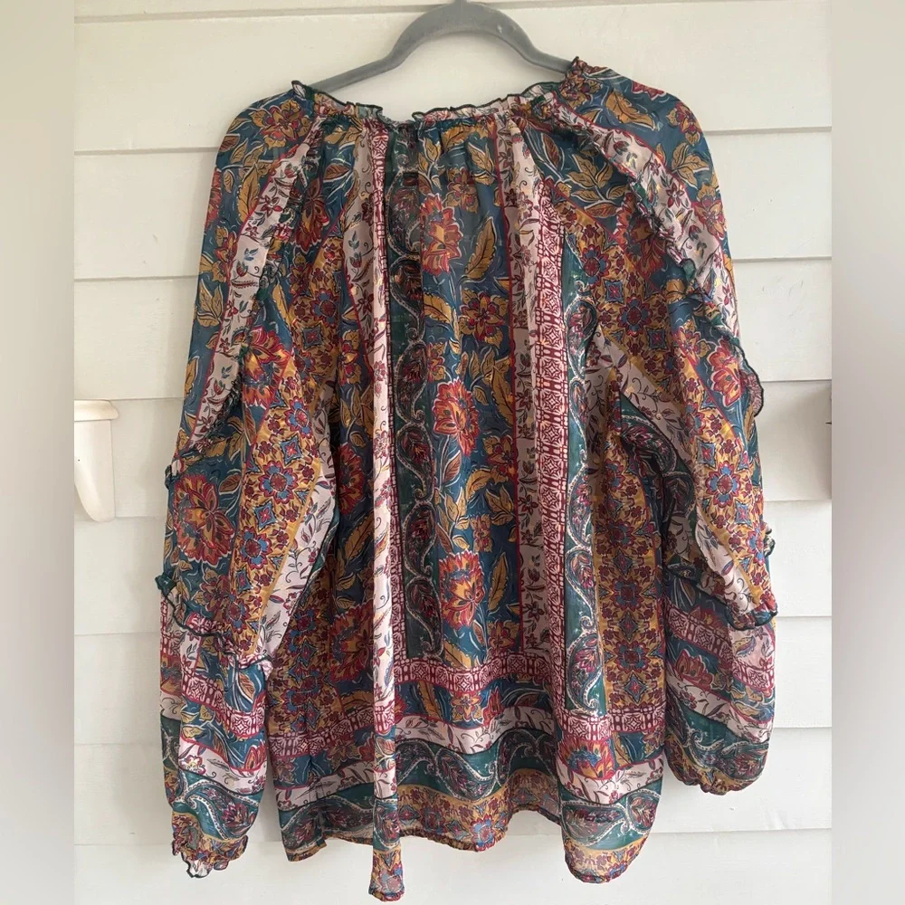 Democracy Sheer Multicolor Floral Boho Top Women’s Size 2X - Picture 13 of 16